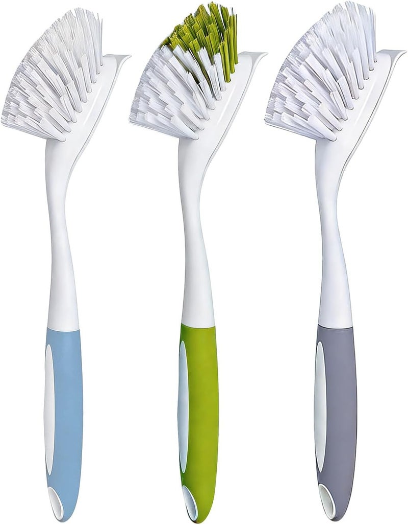 PPLJQS Dish Brush Scrub Brush with Handle - 3 Pack Stiff Bristles Dish Scrubber for Cleaning Dishes, Pots, Pans, Sink, Cast Iron - Hard Bristles,No Residue - Image 1